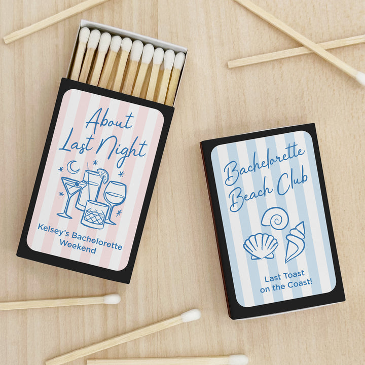 About Last Night, Last Toast on the Coast, Bachelorette Stripe Matches - Set of 50