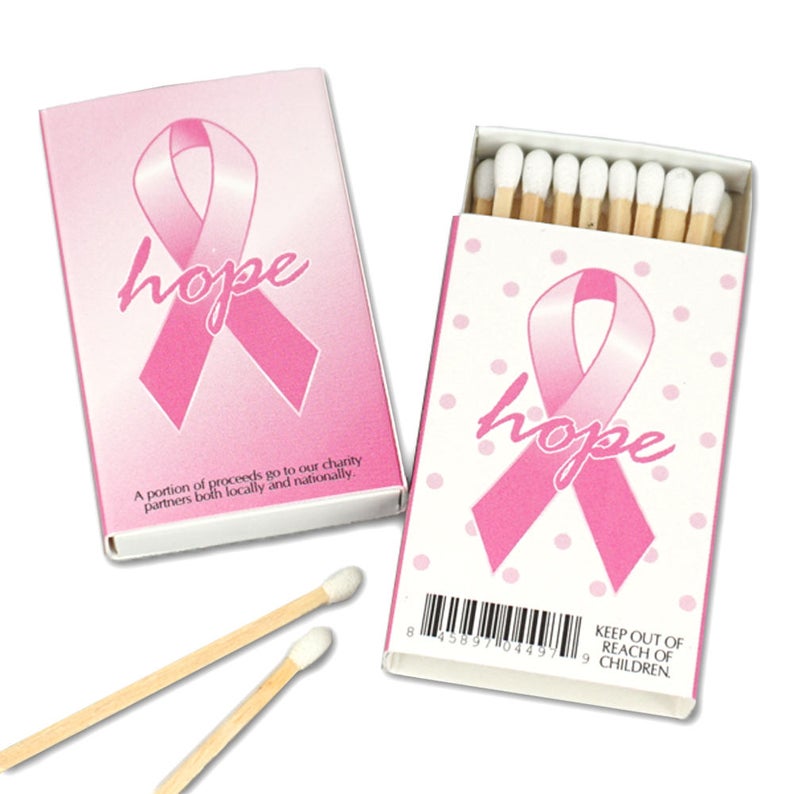 Breast Cancer Awareness Matches, Pink Ribbon Matchboxes - Set of 50