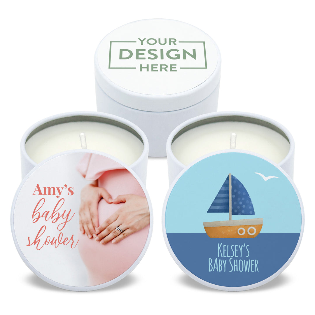 Personalized Candles, Unique Baby Shower Favors, Bulk Candles, Create-Your-Own Baby Shower Candles, 2oz Mini Lavender White Candles