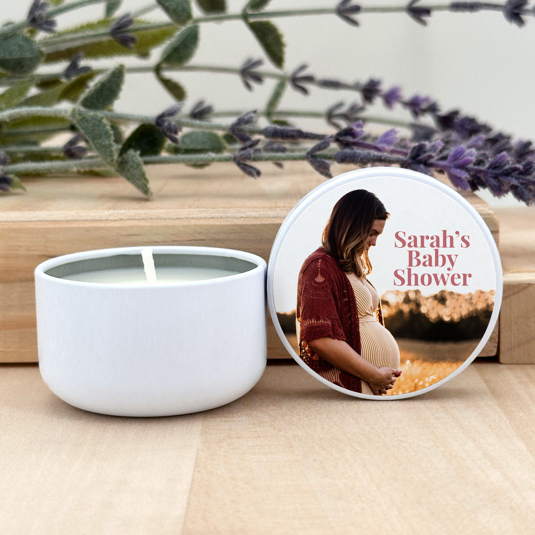 Personalized Candles, Unique Baby Shower Favors, Bulk Candles, Create-Your-Own Baby Shower Candles, 2oz Mini Lavender White Candles