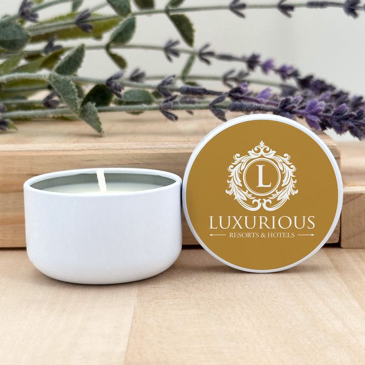 Bulk Candles, Promotional Product, Bulk with Your Logo, Customized, 2oz Mini Lavender White Candles