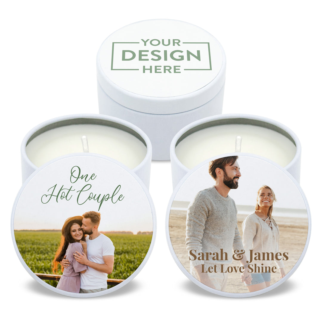 Personalized Candles, Bulk Wedding Favors, Create-Your-Own Custom Wedding Candles, 2oz Mini Lavender White Candles