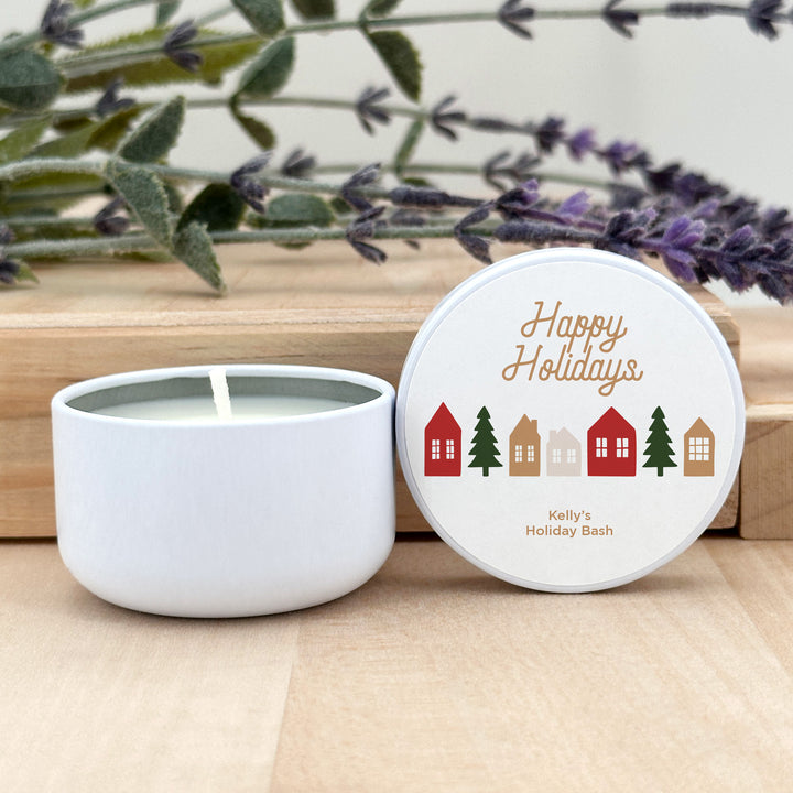 Custom Candles, Candle Favors, Unique Stocking Stuffers, Christmas Village, 2oz Mini Lavender Candles