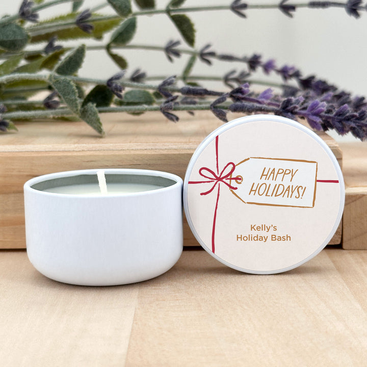 Custom Candles, Candle Favors, Unique Stocking Stuffers, Ribbon Bow Gift Tag, 2oz Mini Lavender Candles