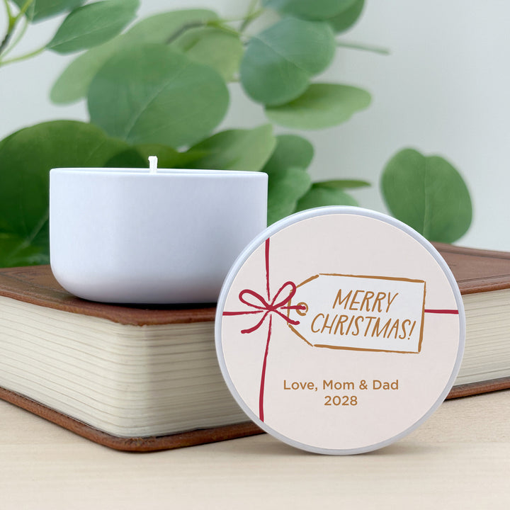 Custom Candles, Candle Favors, Unique Stocking Stuffers, Ribbon Bow Gift Tag, 2oz Mini Lavender Candles