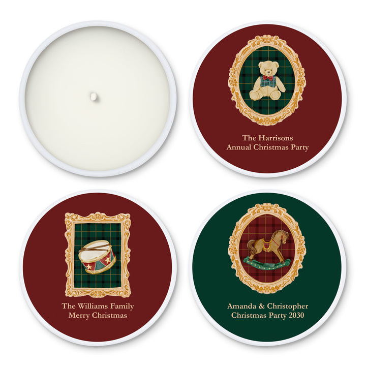 Christmas Party Favors, Custom Holiday Candle Favors, Gold Frame 2oz Mini Lavender Candles