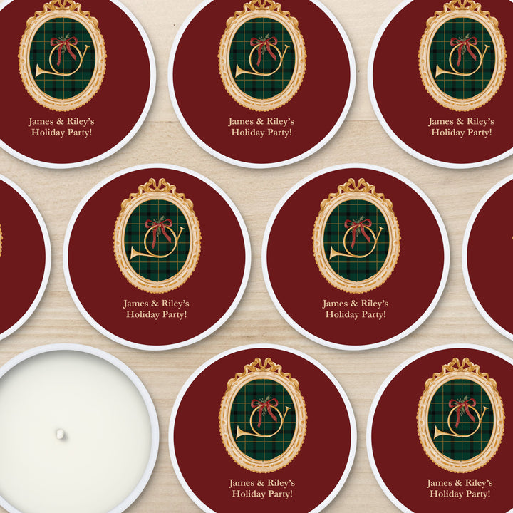 Christmas Party Favors, Custom Holiday Candle Favors, Gold Frame 2oz Mini Lavender Candles