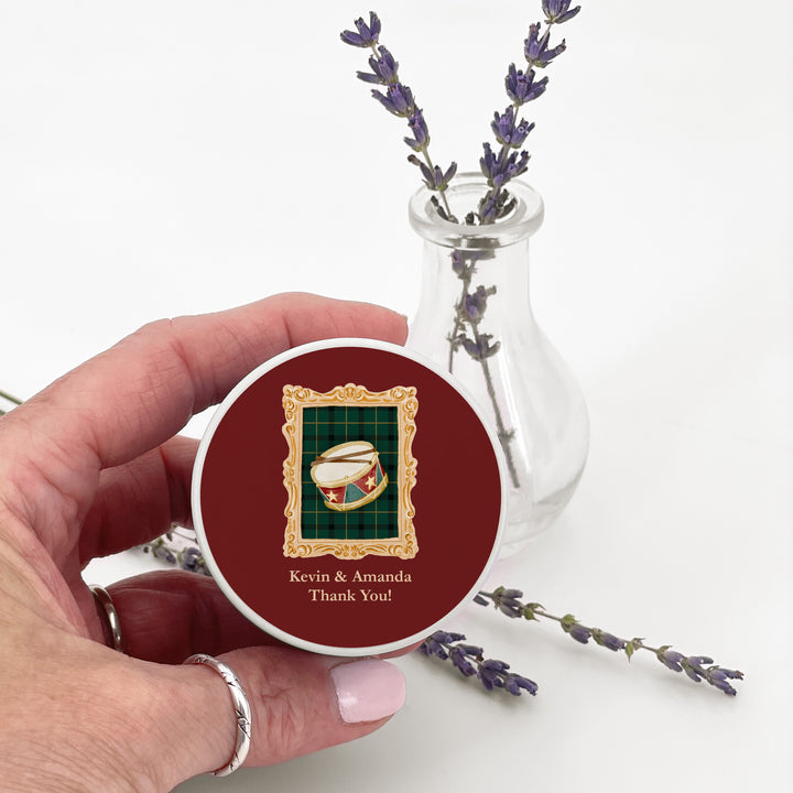 Christmas Party Favors, Custom Holiday Candle Favors, Gold Frame 2oz Mini Lavender Candles