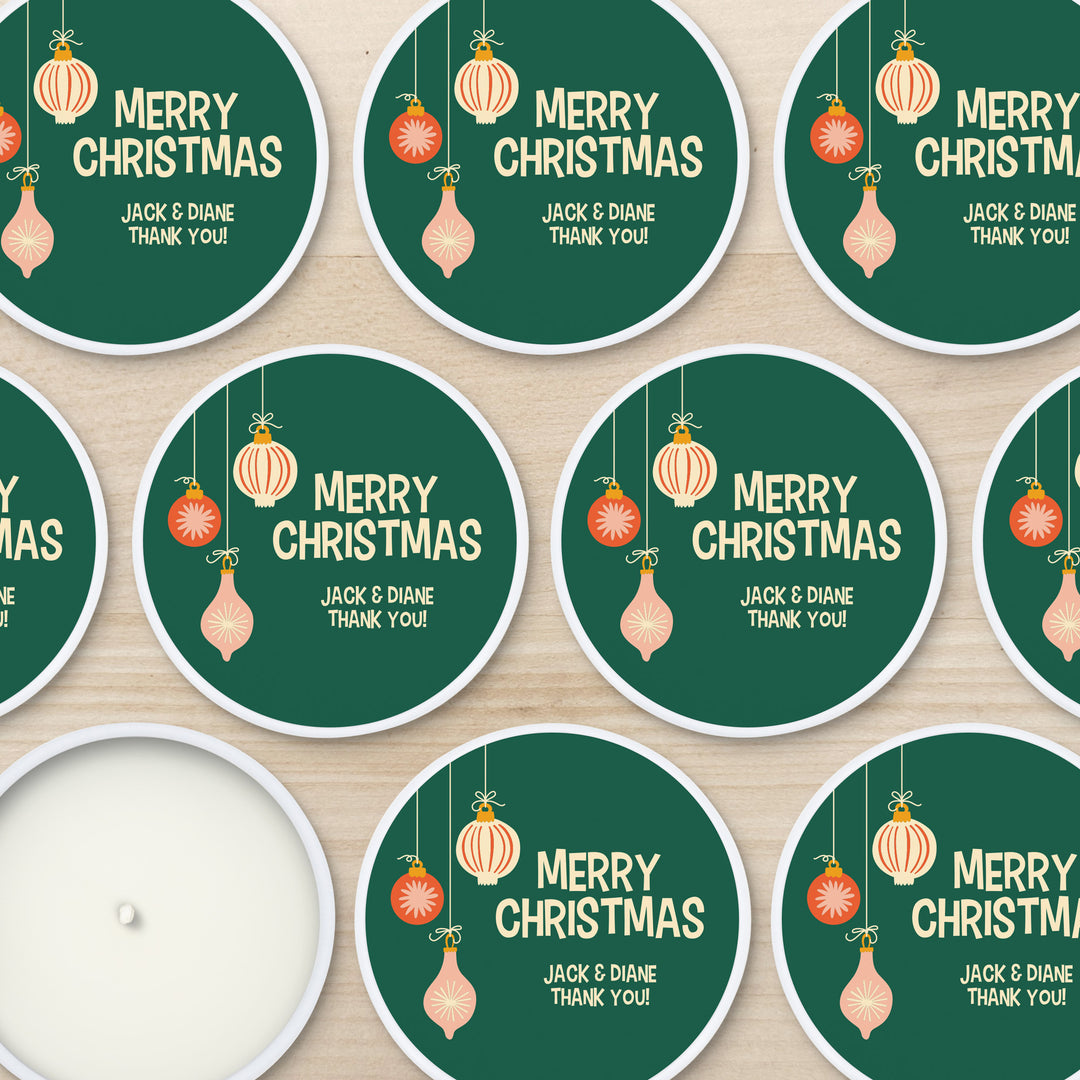 Holiday Party Favors, Custom Christmas Candle Favors, Mid-Century Christmas Candles, 2oz Mini Lavender Candles