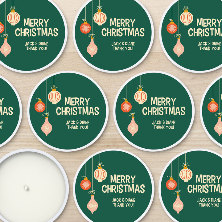 Holiday Party Favors, Custom Christmas Candle Favors, Mid-Century Christmas Candles, 2oz Mini Lavender Candles