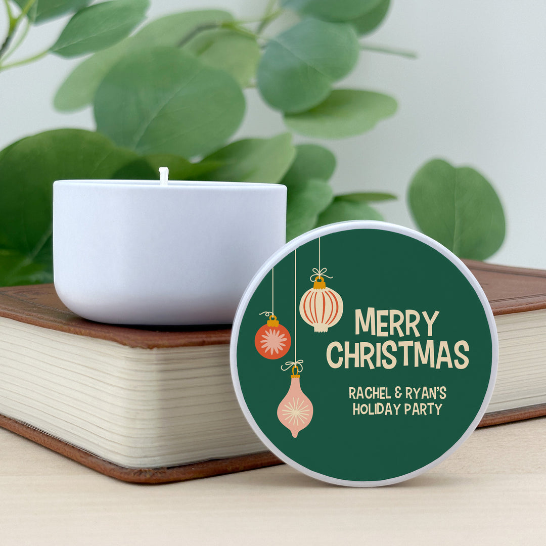 Holiday Party Favors, Custom Christmas Candle Favors, Mid-Century Christmas Candles, 2oz Mini Lavender Candles