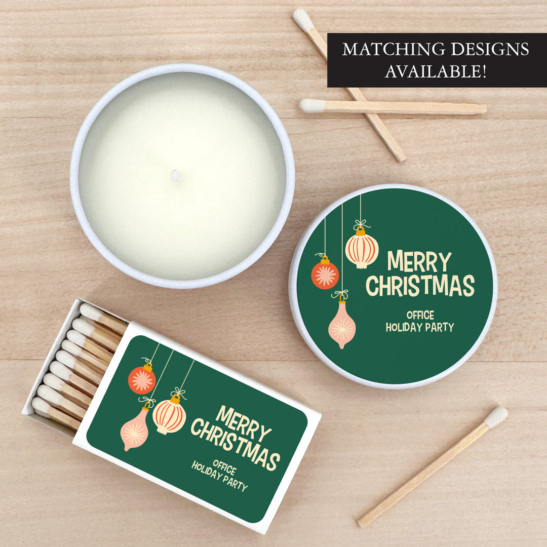 Holiday Party Favors, Custom Christmas Candle Favors, Mid-Century Christmas Candles, 2oz Mini Lavender Candles