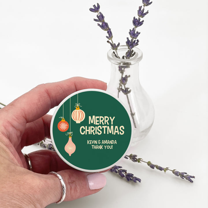 Holiday Party Favors, Custom Christmas Candle Favors, Mid-Century Christmas Candles, 2oz Mini Lavender Candles