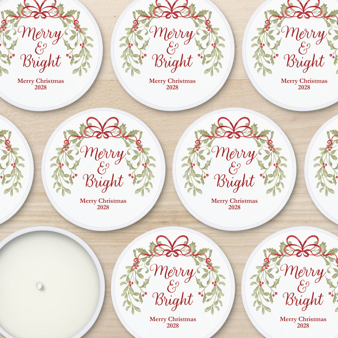 Merry & Bright, Mistletoe & Bows 2oz Mini Lavender Candles