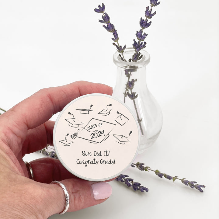 Unique Graduation Favors, Personalized Candles, Grad Party Favors, Hand Drawn Cap Mortarboard Sketch, 2oz Mini Lavender Candles