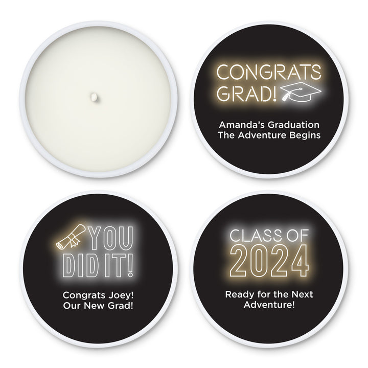 Unique Graduation Favors, Personalized Candles, Grad Party Favors, Neon Disco Grad, 2oz Mini Lavender Candles