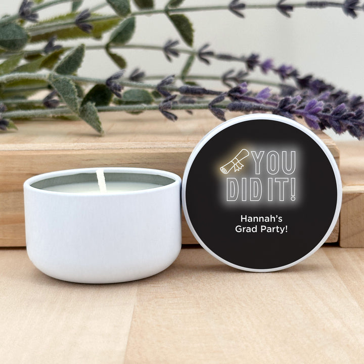 Unique Graduation Favors, Personalized Candles, Grad Party Favors, Neon Disco Grad, 2oz Mini Lavender Candles