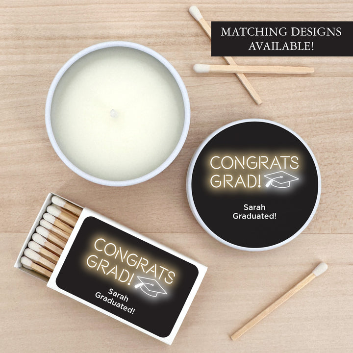 Unique Graduation Favors, Personalized Candles, Grad Party Favors, Neon Disco Grad, 2oz Mini Lavender Candles