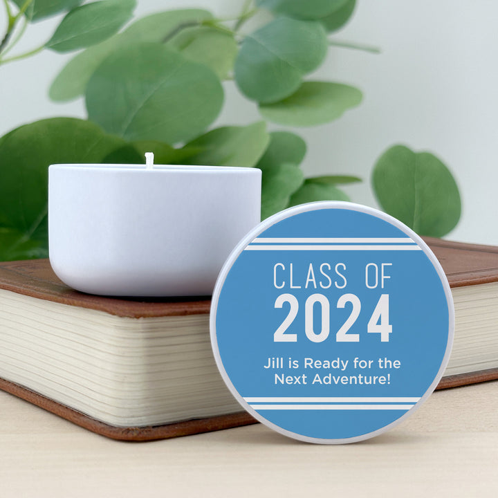 Unique Graduation Favors, Personalized Candles, Grad Party Favors, School Color with Stripes, 2oz Mini Lavender Candles