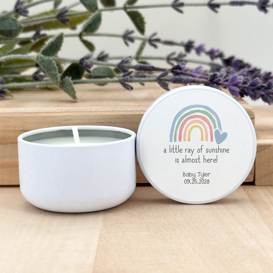 Custom Candles, Baby Shower Candle Favors, Rainbow Heart, 2oz Mini Lavender Candles
