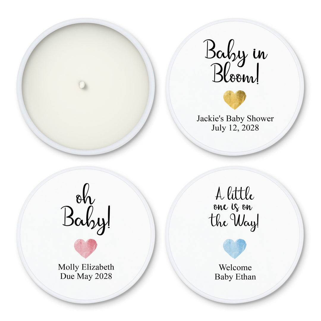 Personalized Candles, Candle Favors, Unique Baby Shower Favors, Foil Heart, 2oz Mini Lavender Candles