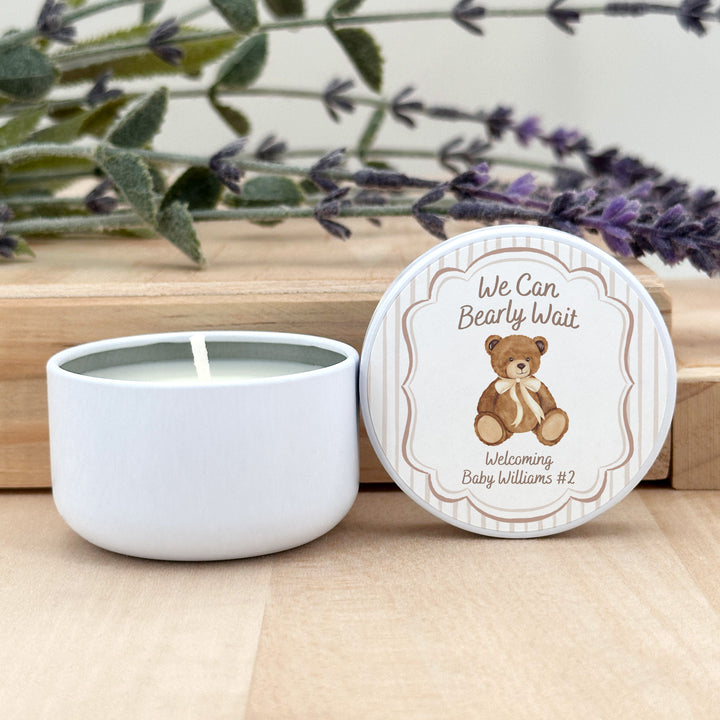 We Can Bearly Wait, Watercolor Bear, 2oz Mini Lavender Candles