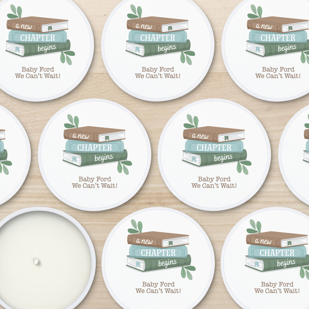 A New Chapter Begins, Book Themed Baby Shower, Baby Shower Candle Favors, 2 oz Lavender Soy Candle
