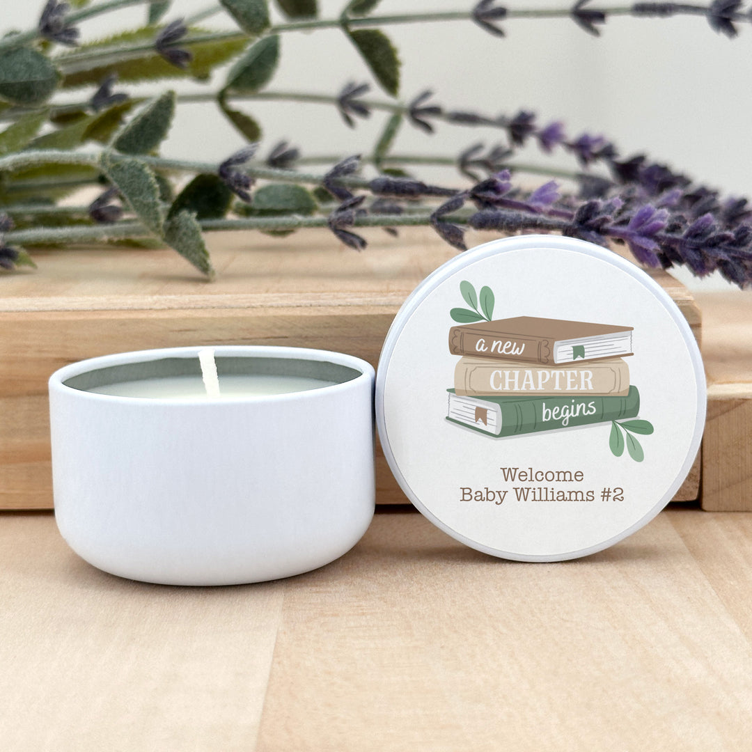A New Chapter Begins, Book Themed Baby Shower, Baby Shower Candle Favors, 2 oz Lavender Soy Candle