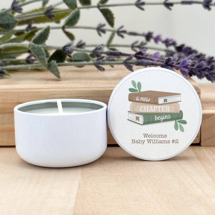 A New Chapter Begins, Book Themed Baby Shower, Baby Shower Candle Favors, 2 oz Lavender Soy Candle