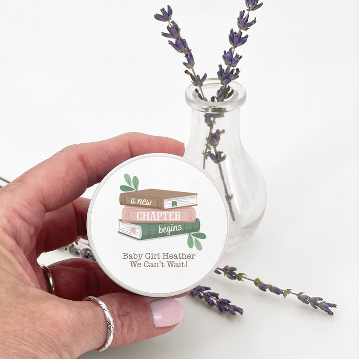 A New Chapter Begins, Book Themed Baby Shower, Baby Shower Candle Favors, 2 oz Lavender Soy Candle