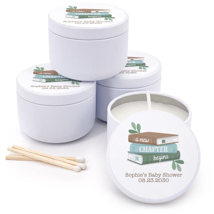 A New Chapter Begins, Book Themed Baby Shower, Baby Shower Candle Favors, 2 oz Lavender Soy Candle