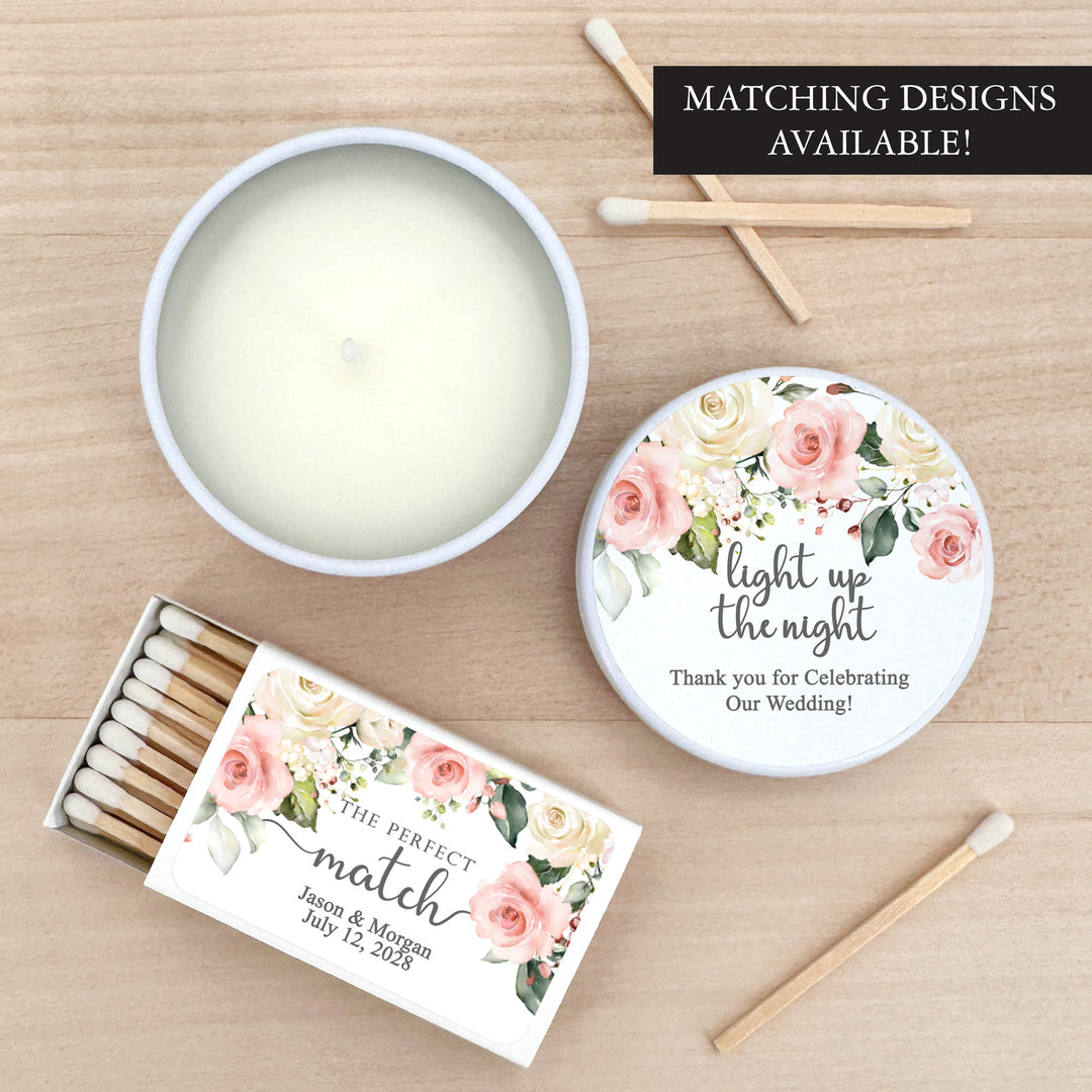 Unique Wedding Favors, Personalized Candles, Pink and White Floral, 2oz Mini Lavender Candles