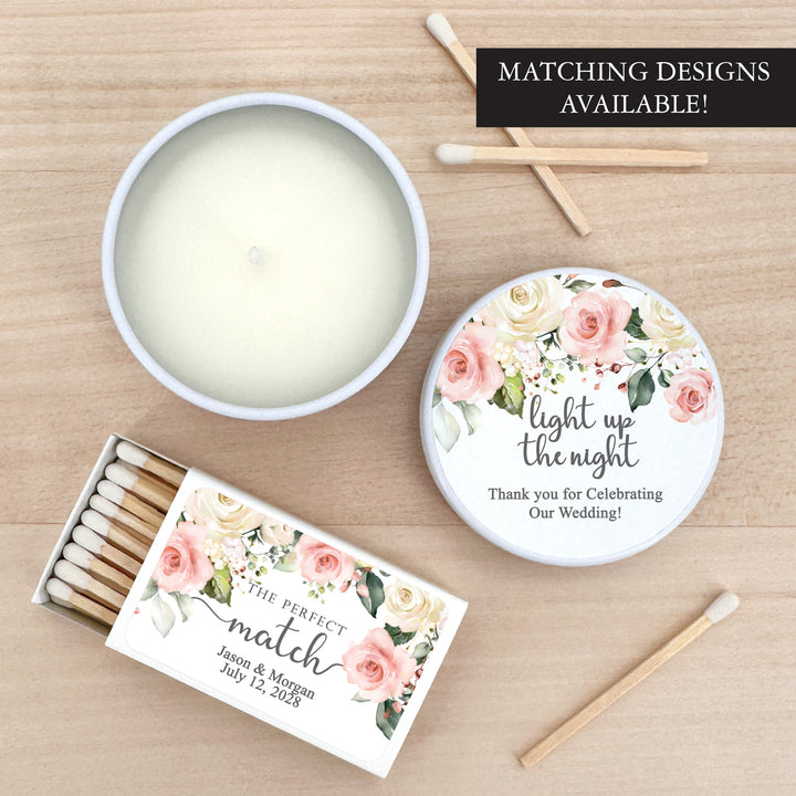 Unique Wedding Favors, Personalized Candles, Pink and White Floral, 2oz Mini Lavender Candles