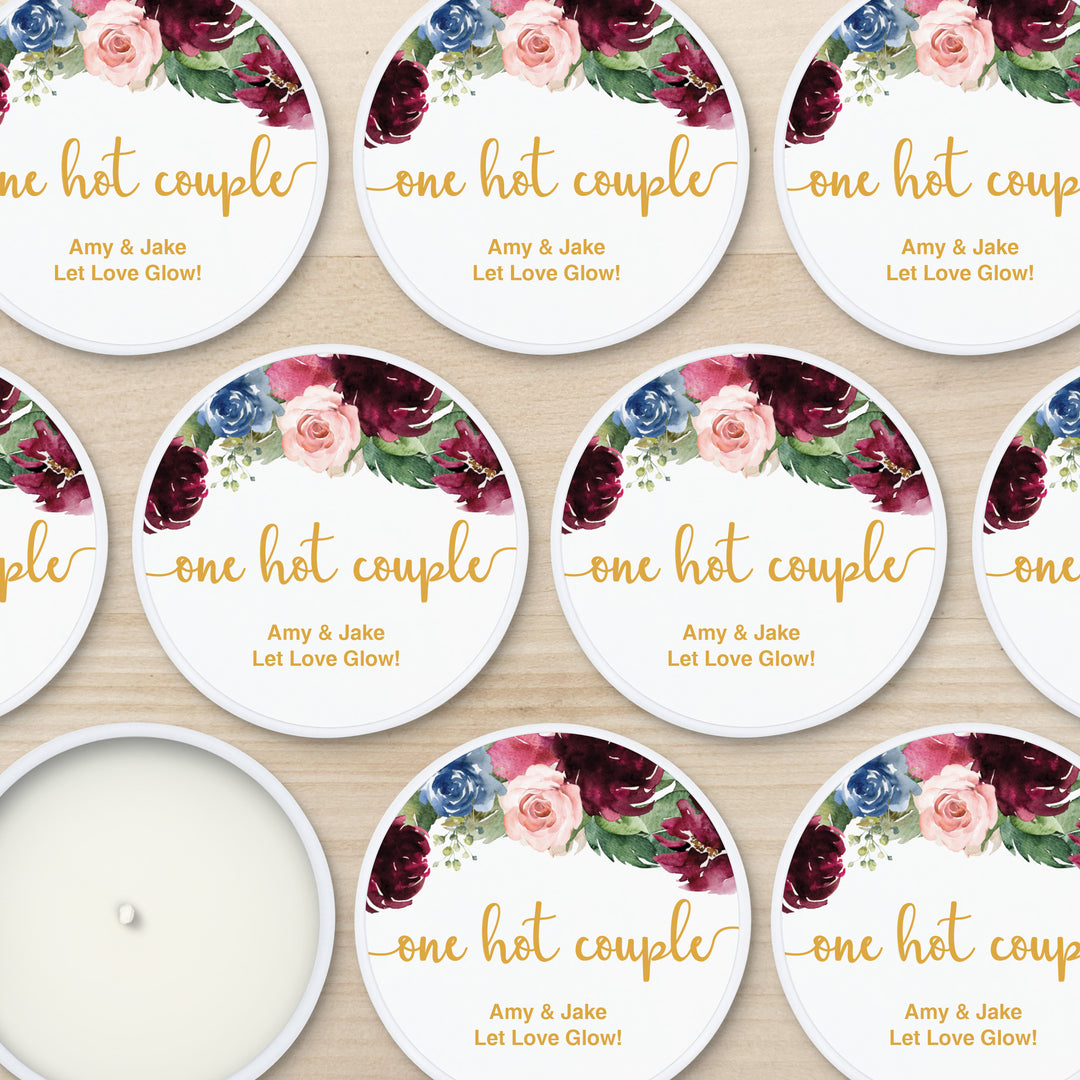 Unique Wedding Favors, Personalized Candles, Burgundy Floral, 2oz Mini Lavender Candles