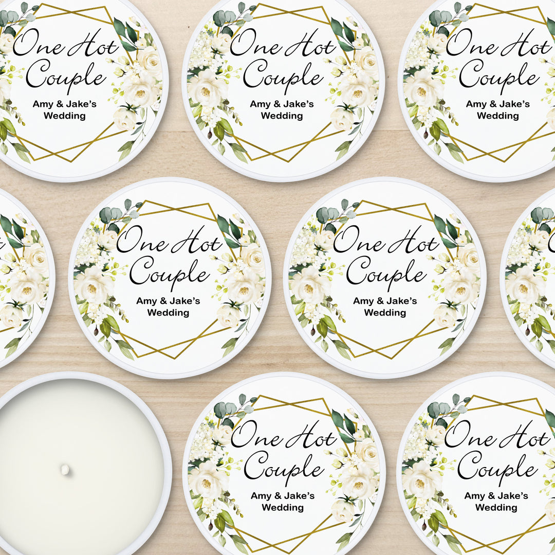 Bulk Wedding Favors, Custom Candles, Geometric Floral, 2oz Mini Lavender Candles