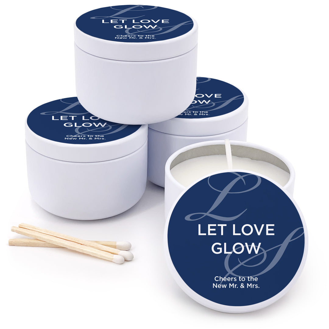 Bulk Wedding Favors, Unique Wedding Favors, Custom Candles, Wedding Initials, Let Love Glow, Faded Script Monogram, 2oz Mini Lavender Candles