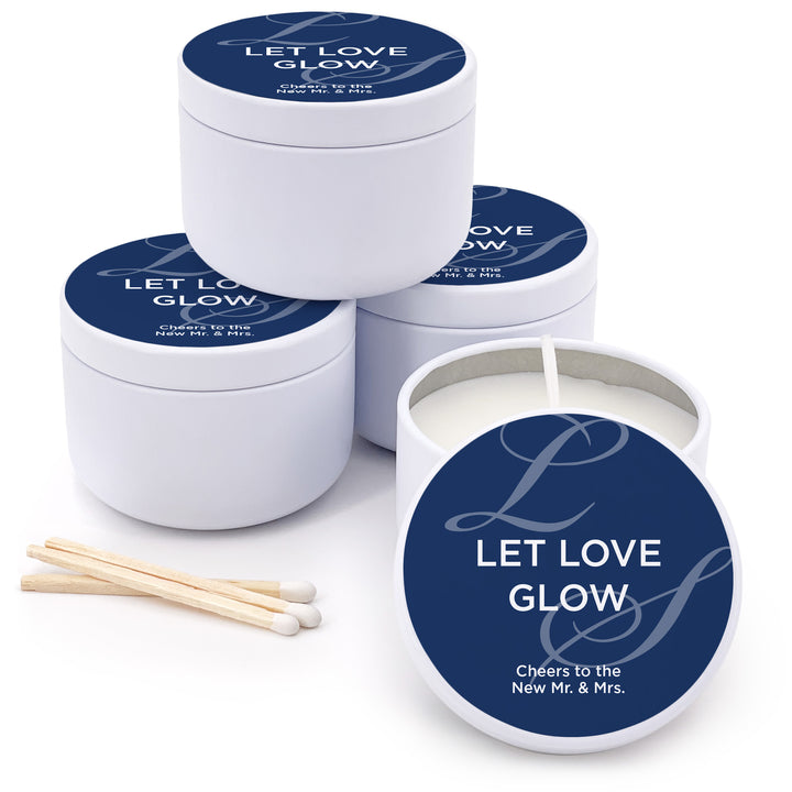 Bulk Wedding Favors, Unique Wedding Favors, Custom Candles, Wedding Initials, Let Love Glow, Faded Script Monogram, 2oz Mini Lavender Candles