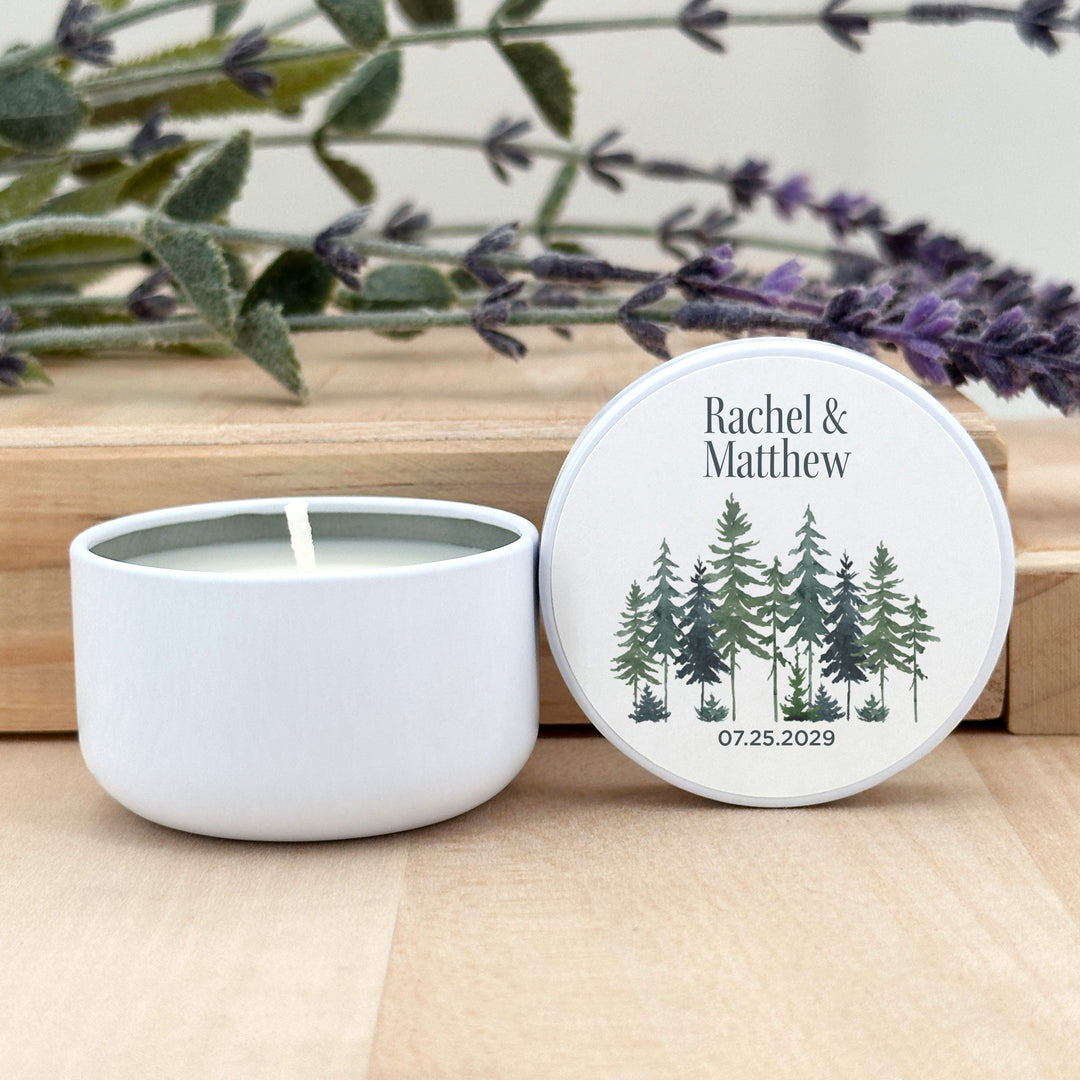 Watercolor Pine Trees 2oz Mini Lavender Candles
