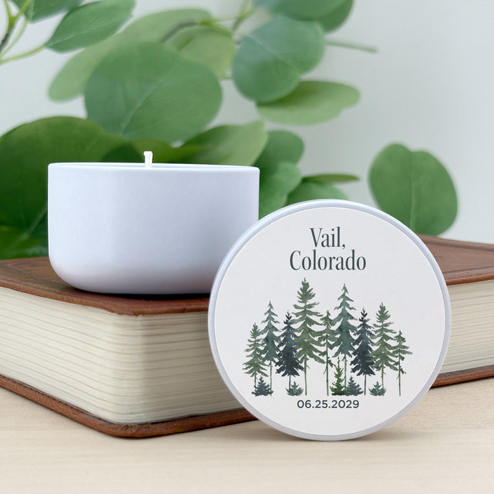 Watercolor Pine Trees 2oz Mini Lavender Candles