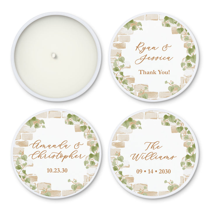 Fall Candle Wedding Favors, Stone Wall with Vines, 2 oz mini lavender candles