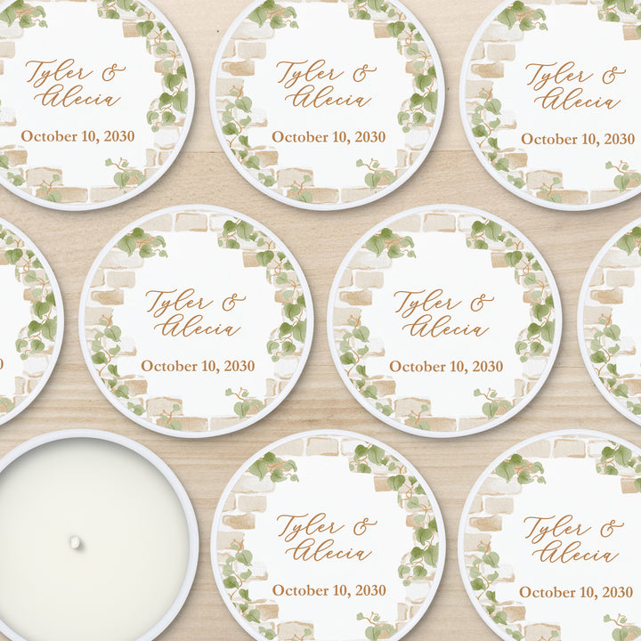 Fall Candle Wedding Favors, Stone Wall with Vines, 2 oz mini lavender candles