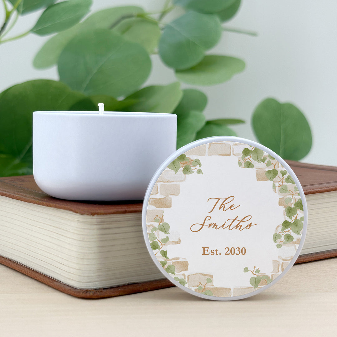 Fall Candle Wedding Favors, Stone Wall with Vines, 2 oz mini lavender candles