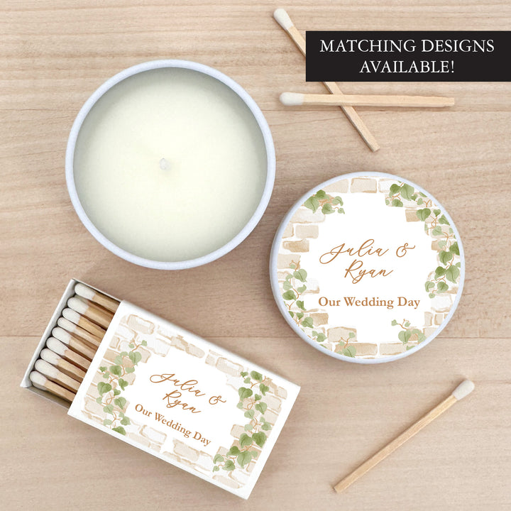 Fall Candle Wedding Favors, Stone Wall with Vines, 2 oz mini lavender candles