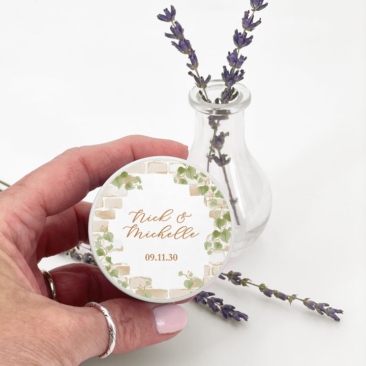 Fall Candle Wedding Favors, Stone Wall with Vines, 2 oz mini lavender candles