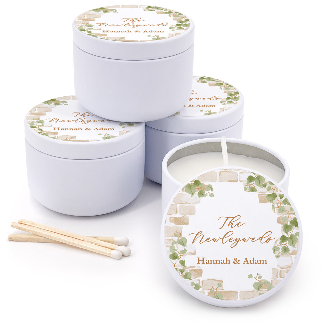 Fall Candle Wedding Favors, Stone Wall with Vines, 2 oz mini lavender candles