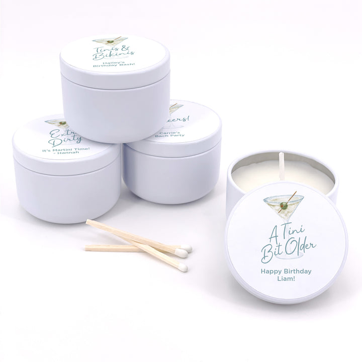 Custom Candles, Birthday Party Favors, Bachelorette Favors, A Tini Bit Older, Martini Candles, 2 oz lavender candles
