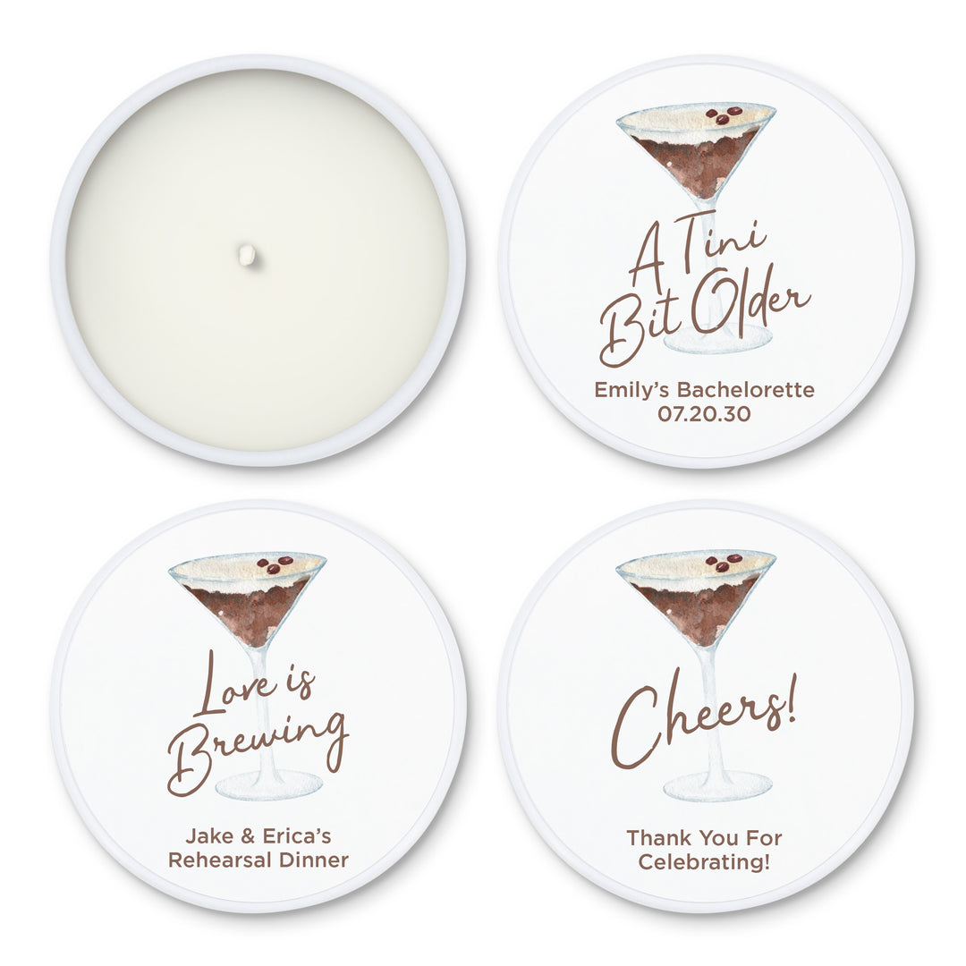 Personalized Espresso Martini Birthday Party Favors, Lavender Soy Candle (2oz)