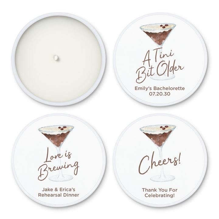 Personalized Espresso Martini Birthday Party Favors, Lavender Soy Candle (2oz)