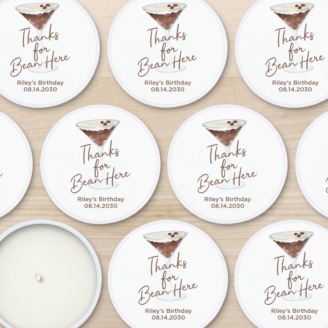Personalized Espresso Martini Birthday Party Favors, Lavender Soy Candle (2oz)