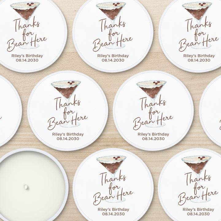 Personalized Espresso Martini Birthday Party Favors, Lavender Soy Candle (2oz)